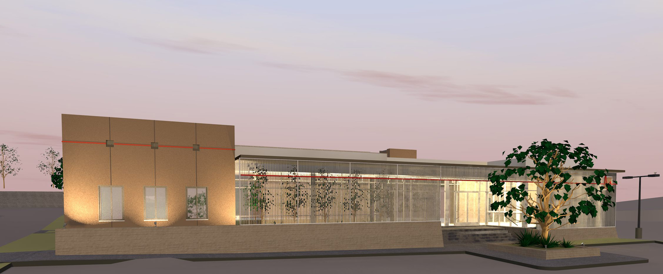 Las Virgenes Medical Center Addition & Remodel - ENR architects, Granbury, TX 76049 - W Elevation Dusk